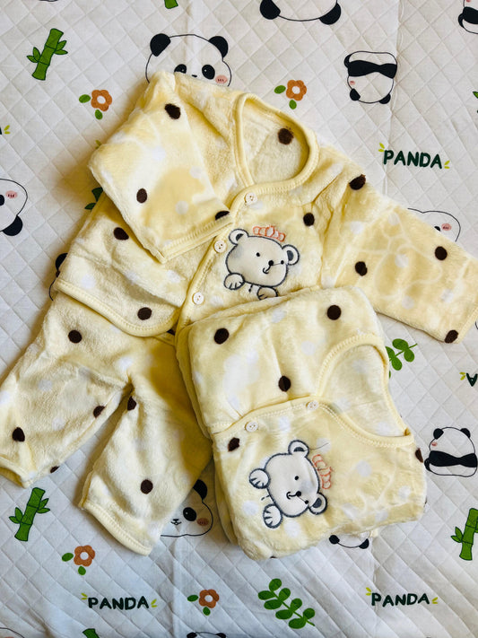 Soft Full Suit | Full Sleeve with Full Pants - Winter Suit | Yellow Polka | 3 Months - 15 Months