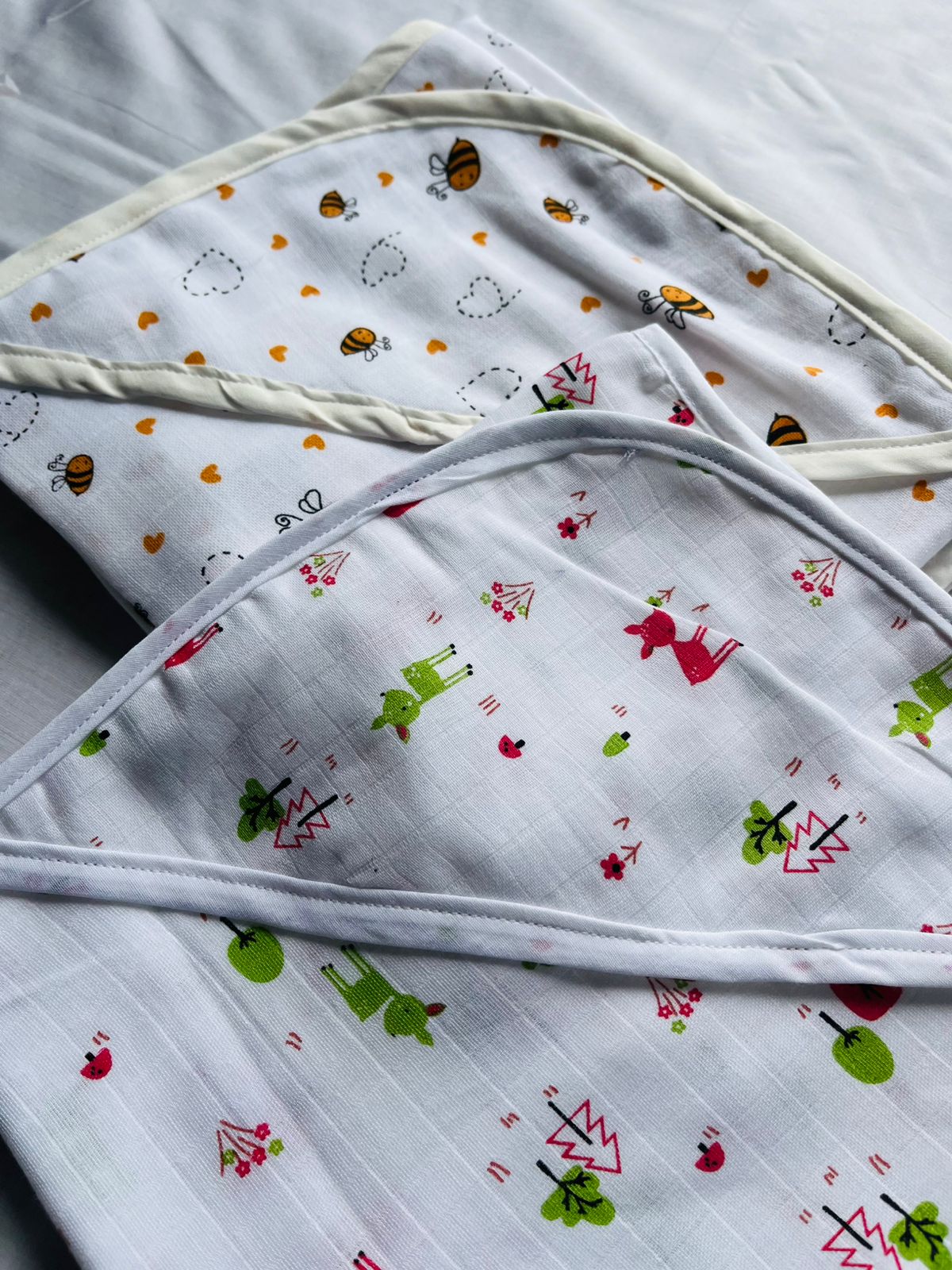 Muslin Hooded Baby Blanket/Towel | Organic | Pure Muslin | White, Assorted Designs