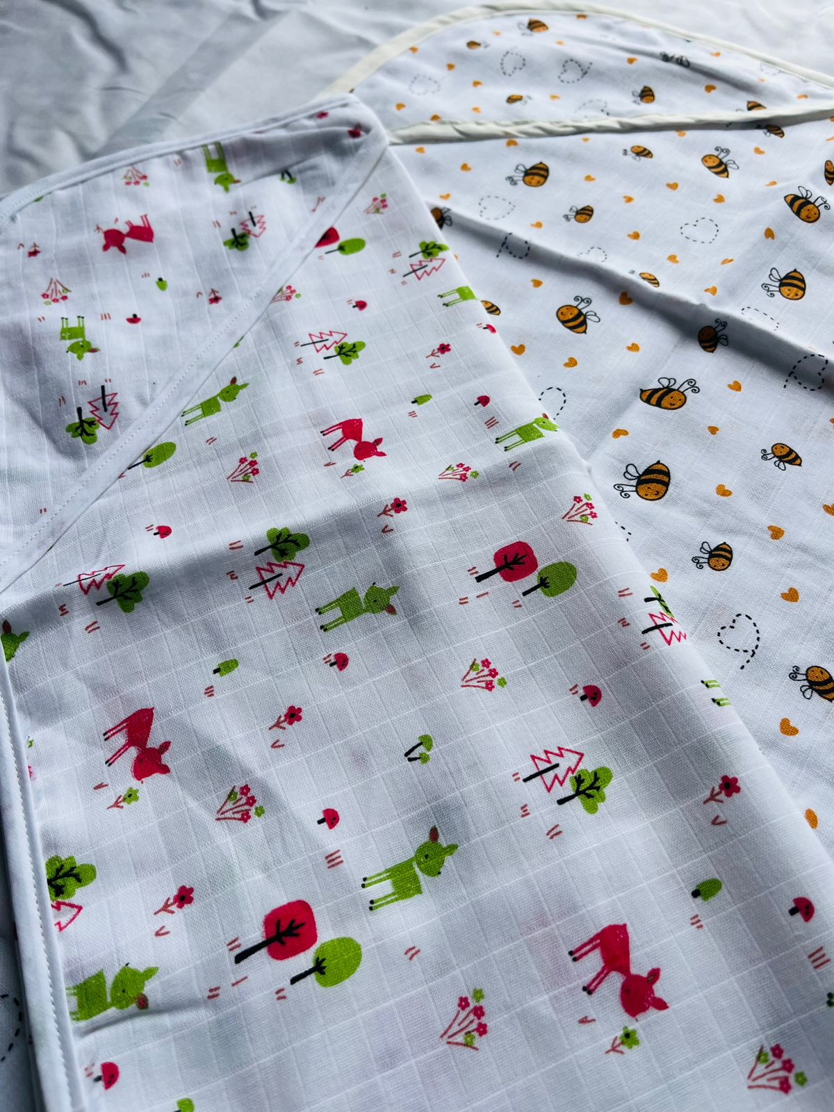 Muslin Hooded Baby Blanket/Towel | Organic | Pure Muslin | White, Assorted Designs
