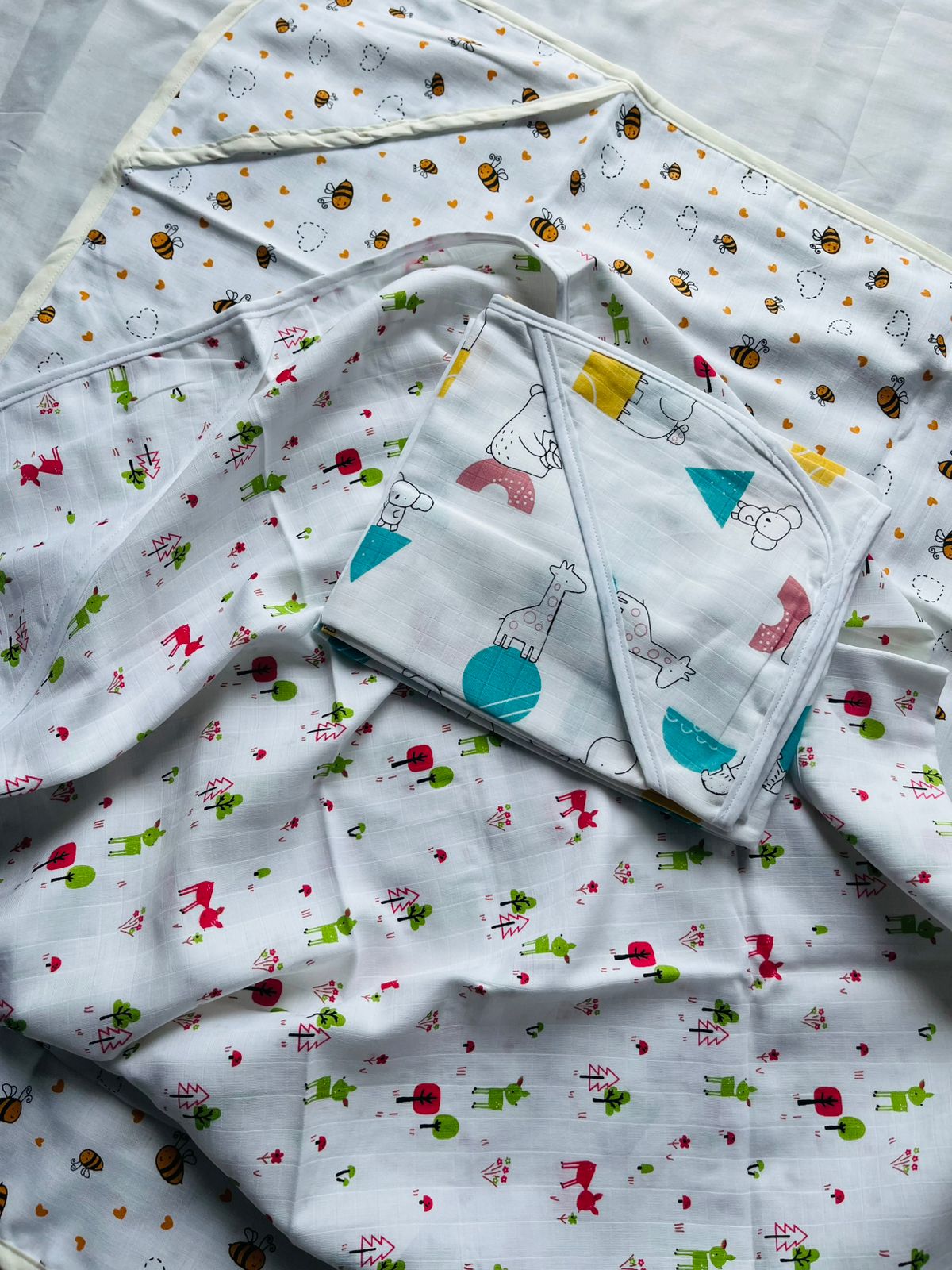 Muslin Hooded Baby Blanket/Towel | Organic | Pure Muslin | White, Assorted Designs