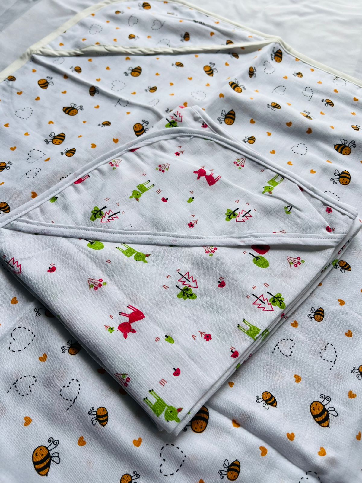 Muslin Hooded Baby Blanket/Towel | Organic | Pure Muslin | White, Assorted Designs