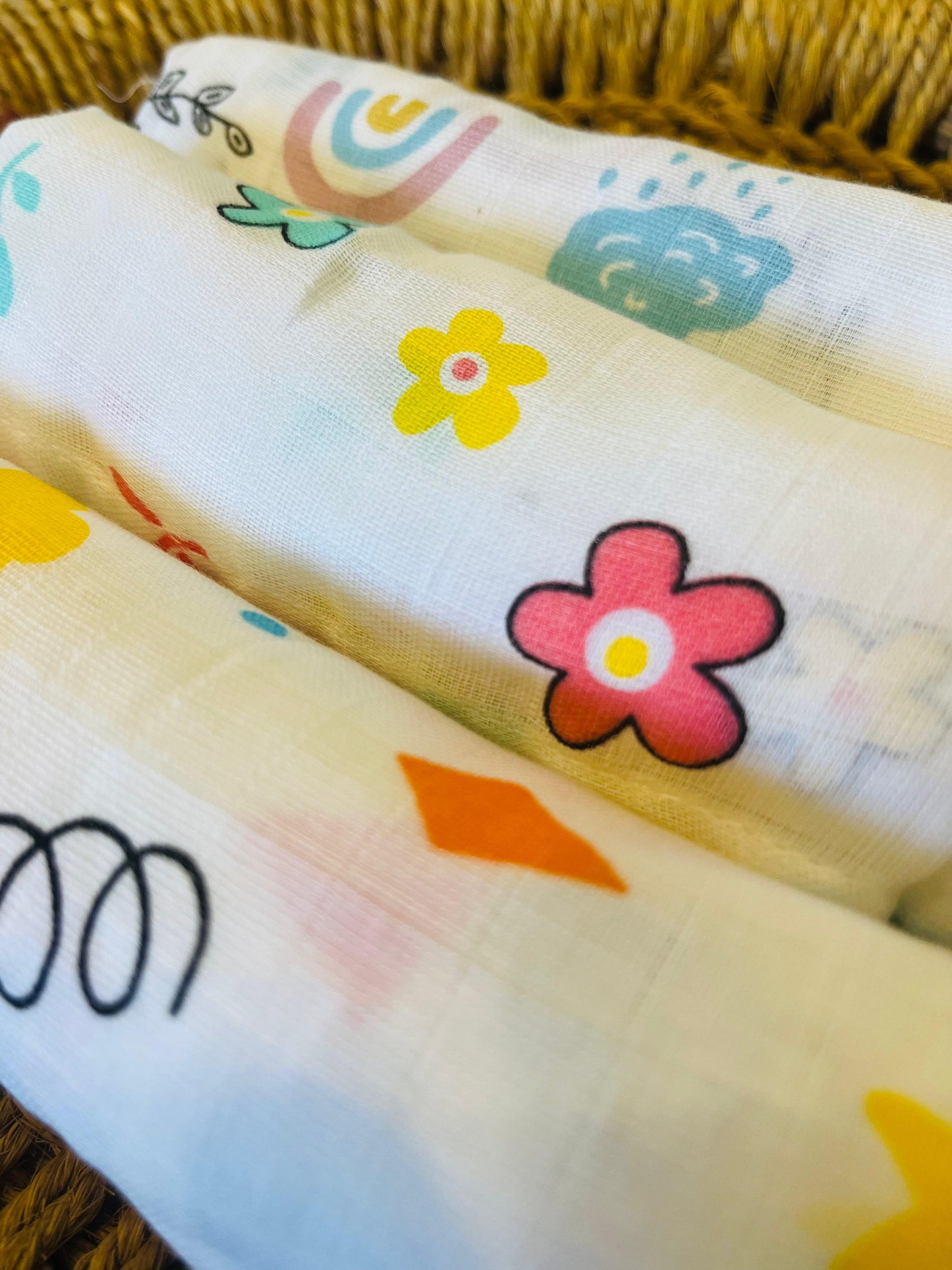 Organic Muslin Cotton Baby Towel | Set of 3 | Daisy Combo - 90 x 45 Cms