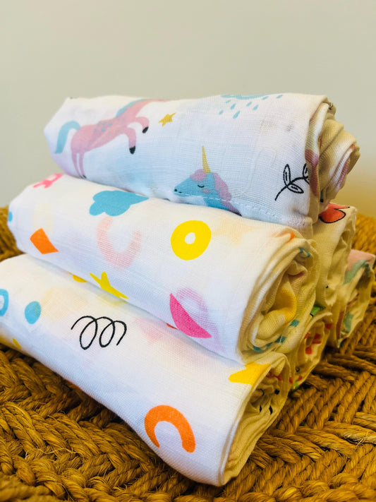 Organic Muslin Cotton Baby Towel | Set of 3 | Daisy Combo - 90 x 45 Cms