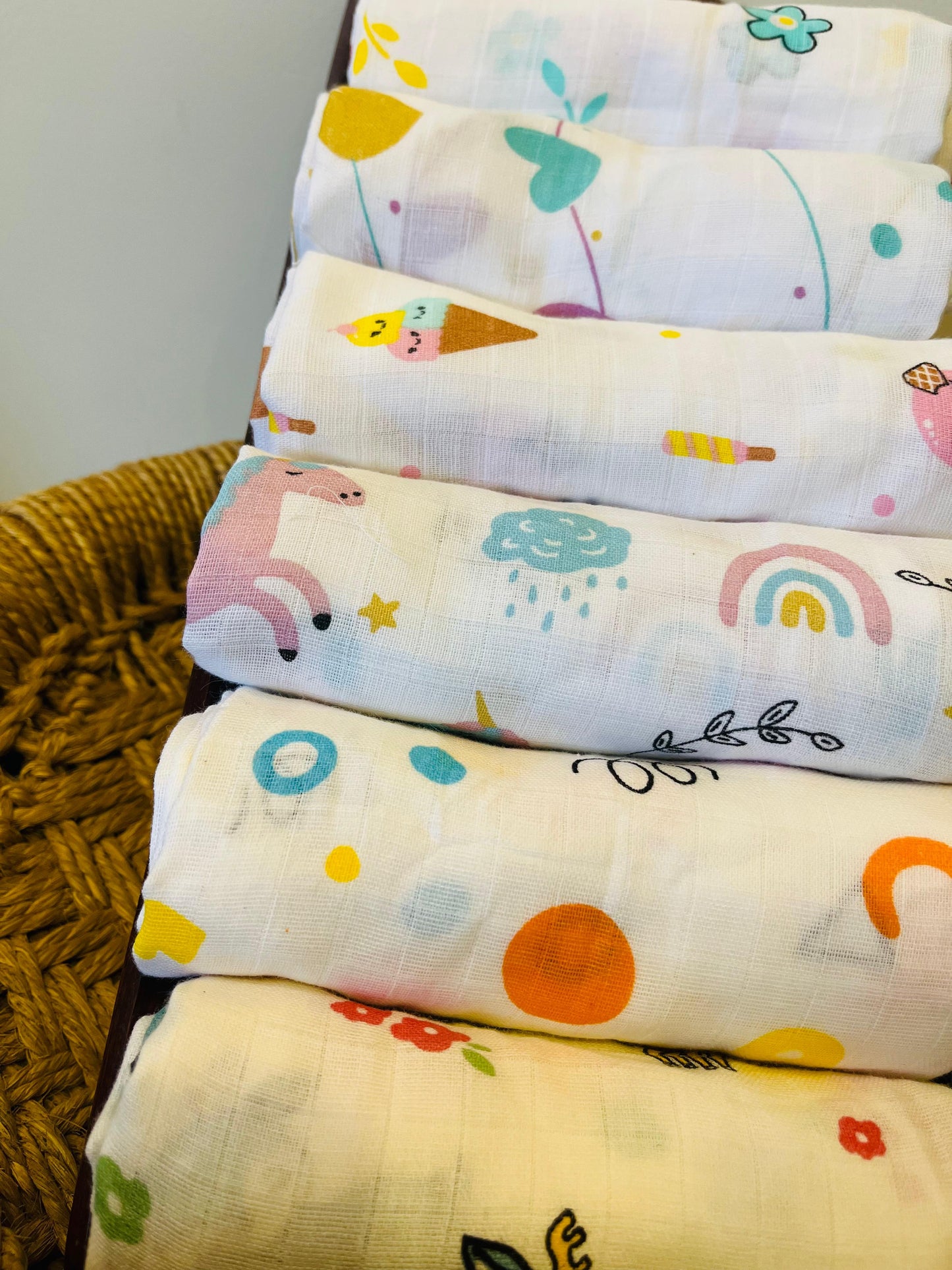 Organic Muslin Cotton Baby Towel | Set of 6  - 90 x 45 Cms