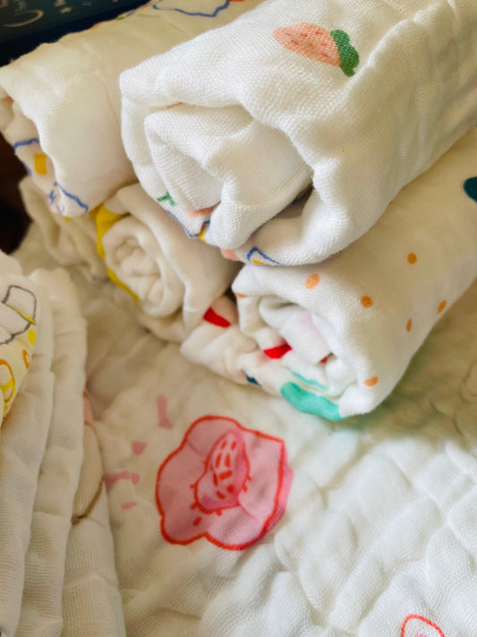 Organic Muslin Cotton Baby Nappy/Burp Cloth (Set of 2) Multi-Layered | 30x30 Cms