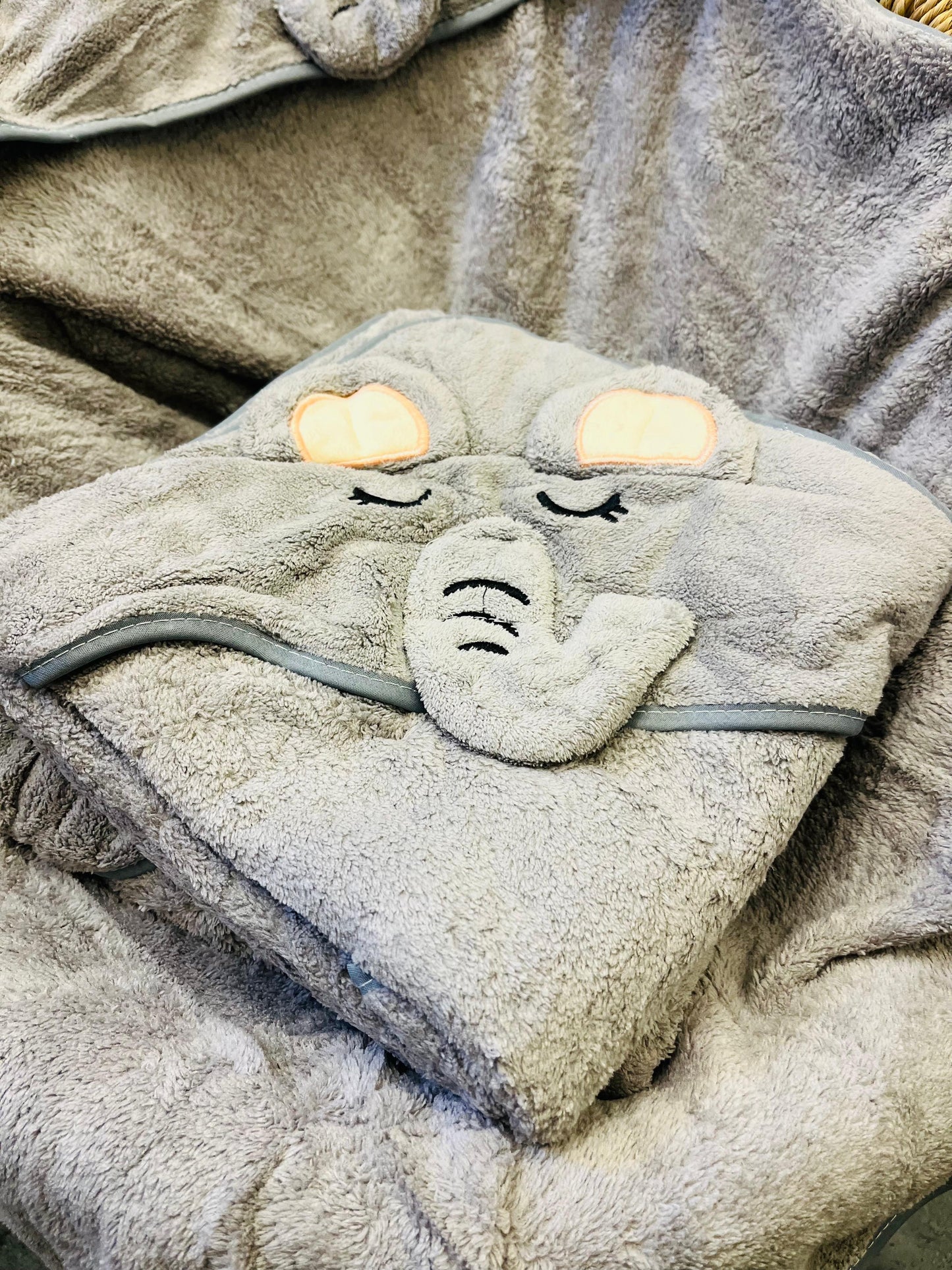 Grey Elephant | Microfibre Cotton Cap Towel | Cozy | Skin-Friendly | (0 Months to 24 Months)