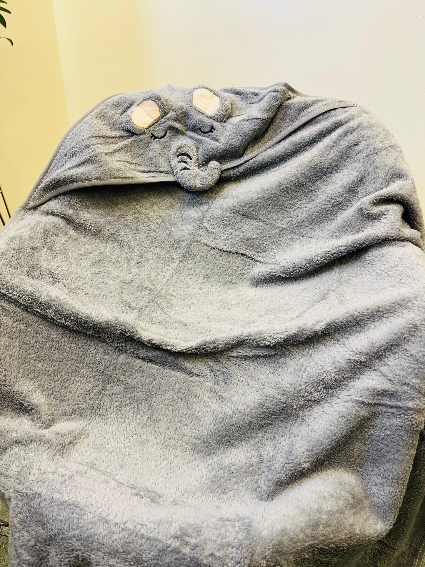 Grey Elephant | Microfibre Cotton Cap Towel | Cozy | Skin-Friendly | (0 Months to 24 Months)