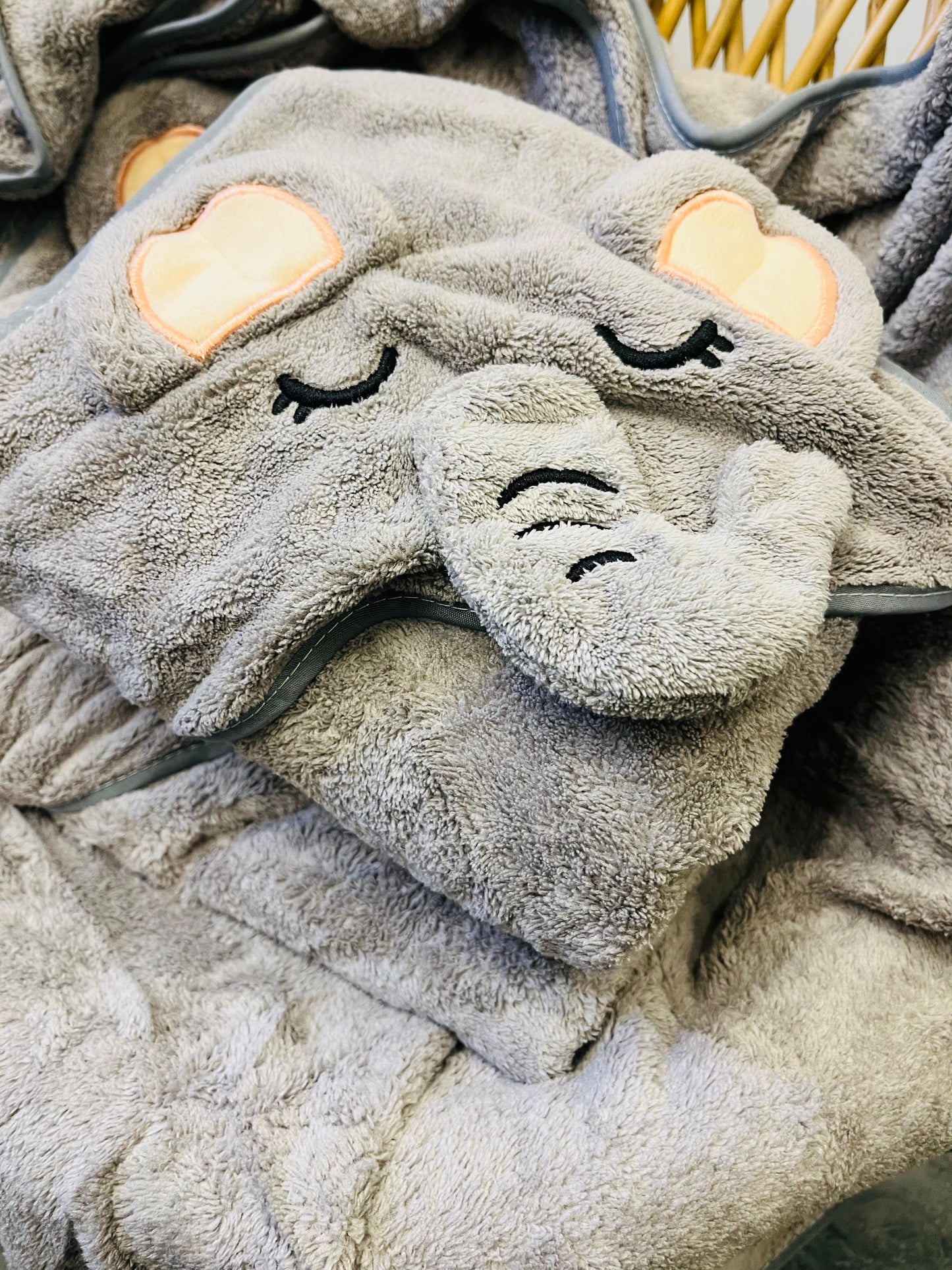 Grey Elephant | Microfibre Cotton Cap Towel | Cozy | Skin-Friendly | (0 Months to 24 Months)