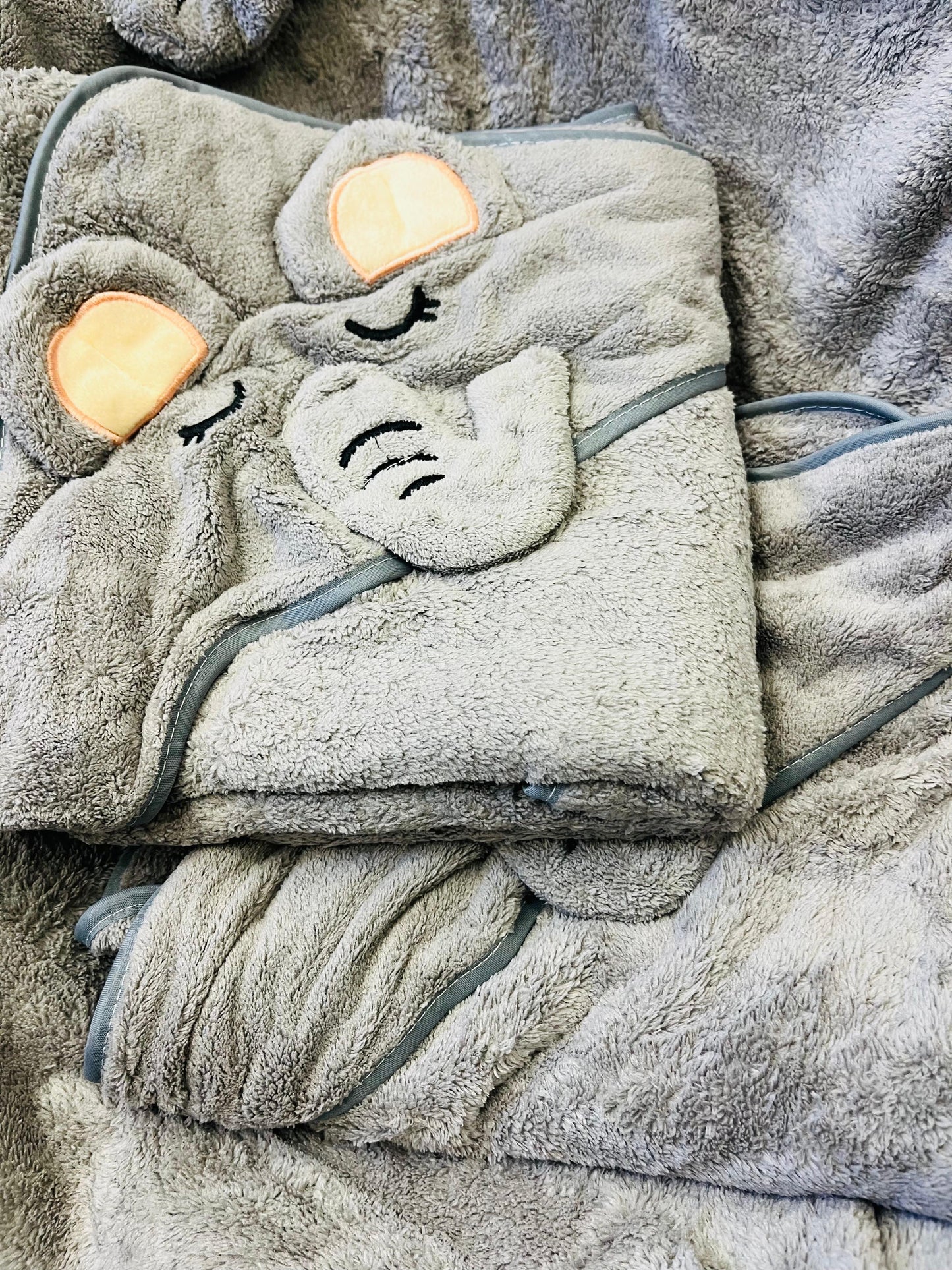 Grey Elephant | Microfibre Cotton Cap Towel | Cozy | Skin-Friendly | (0 Months to 24 Months)