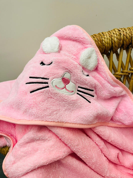 Soft Pink | Microfibre Cotton Cap Towel | Cozy | Skin-Friendly | (0 Months to 24 Months)