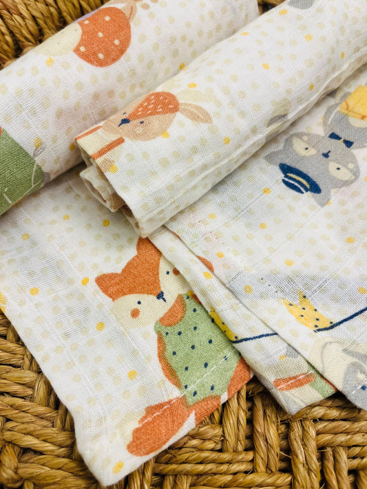 Organic Muslin Cotton Baby Towel | Fox Friends - Set of 2