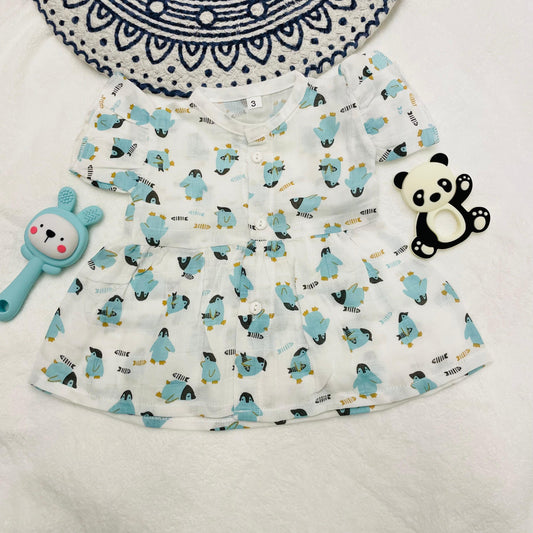 Frock |  Pure Muslin | Button Type | 3 Months - 24 Months | Pure Muslin | Penguin