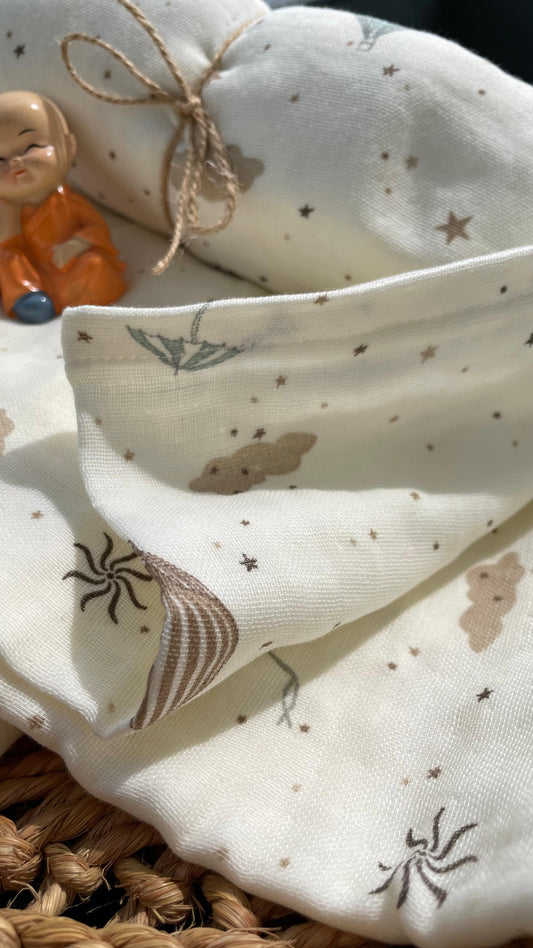 Premium Muslin Cotton Baby Swaddle cum Towel | 90 x 150 Cms | Beige Parachutes