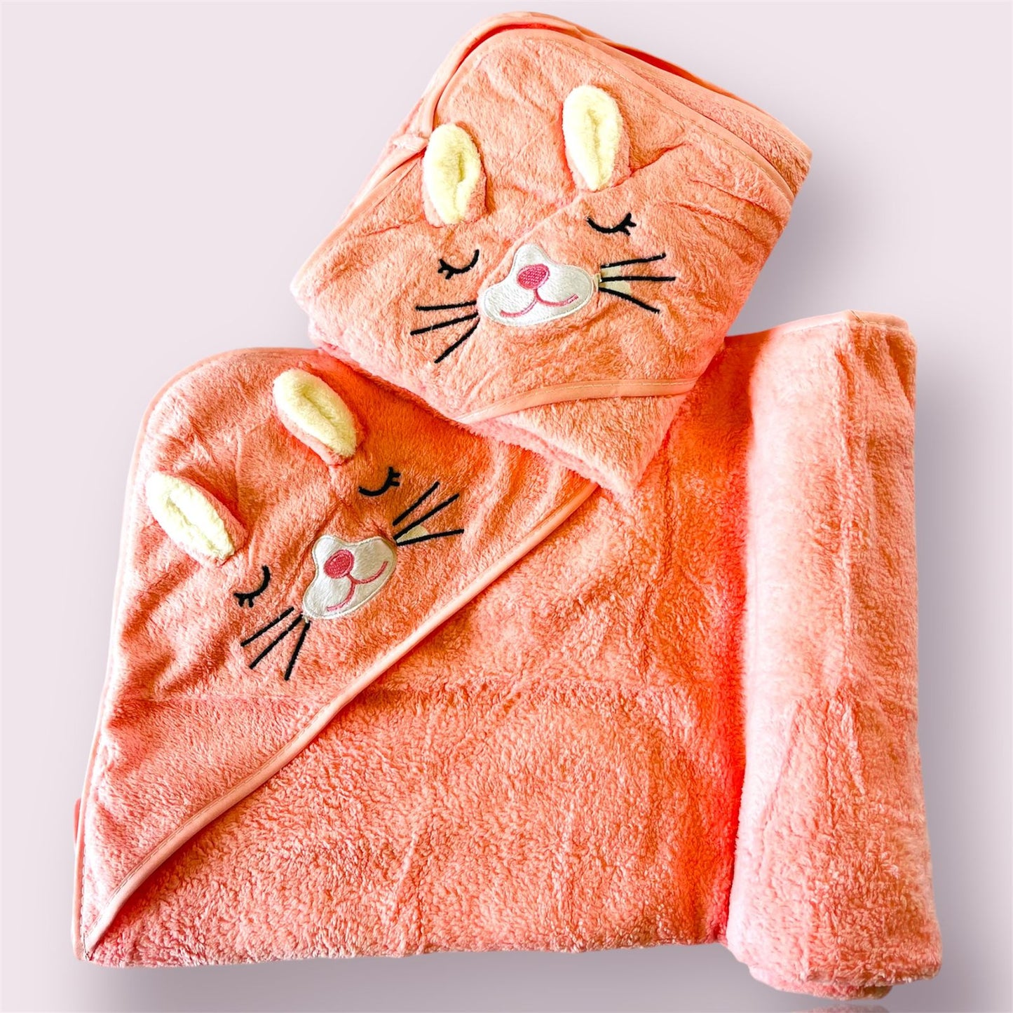 Pink Bunny Cap Towel - Soft | Cozy | Skin-Friendly | (0 Months to 24 Months)