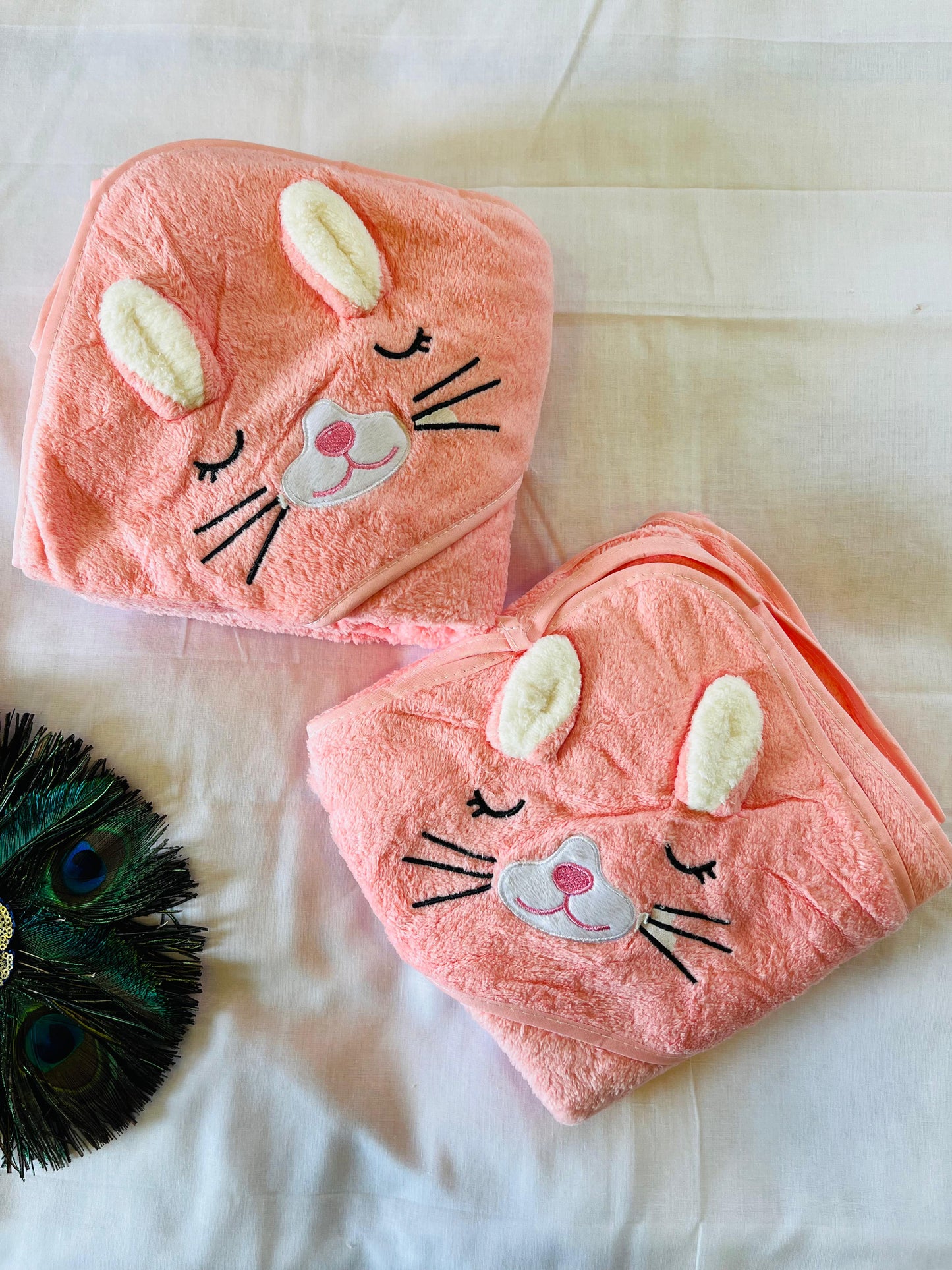 Pink Bunny Cap Towel - Soft | Cozy | Skin-Friendly | (0 Months to 24 Months)