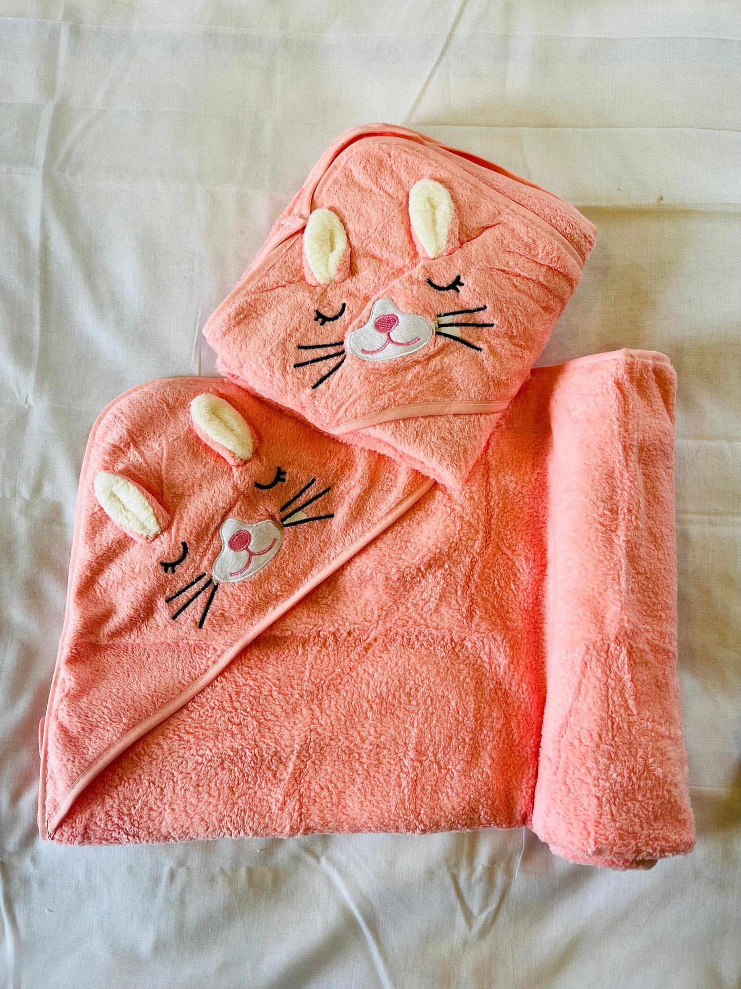 Pink Bunny Cap Towel - Soft | Cozy | Skin-Friendly | (0 Months to 24 Months)