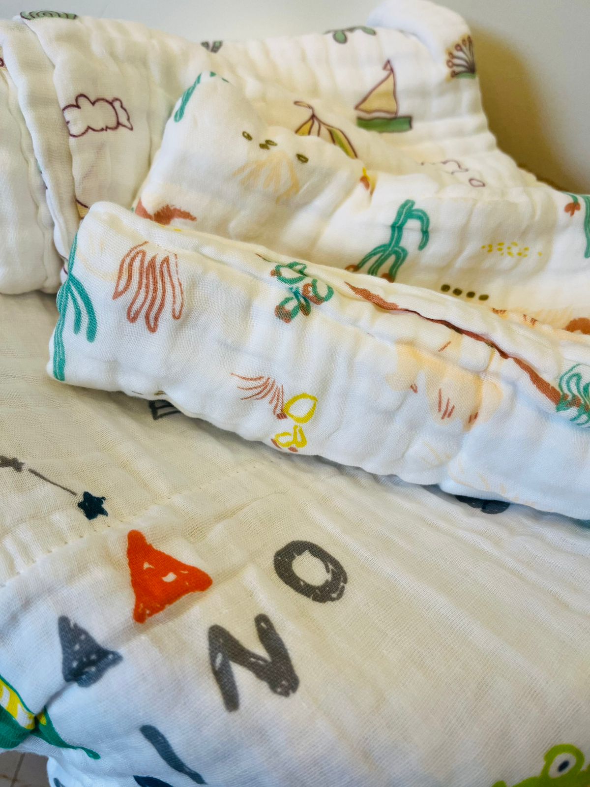 Muslin Multi-Layered Bath Towels | Crinkled | Assorted Designs