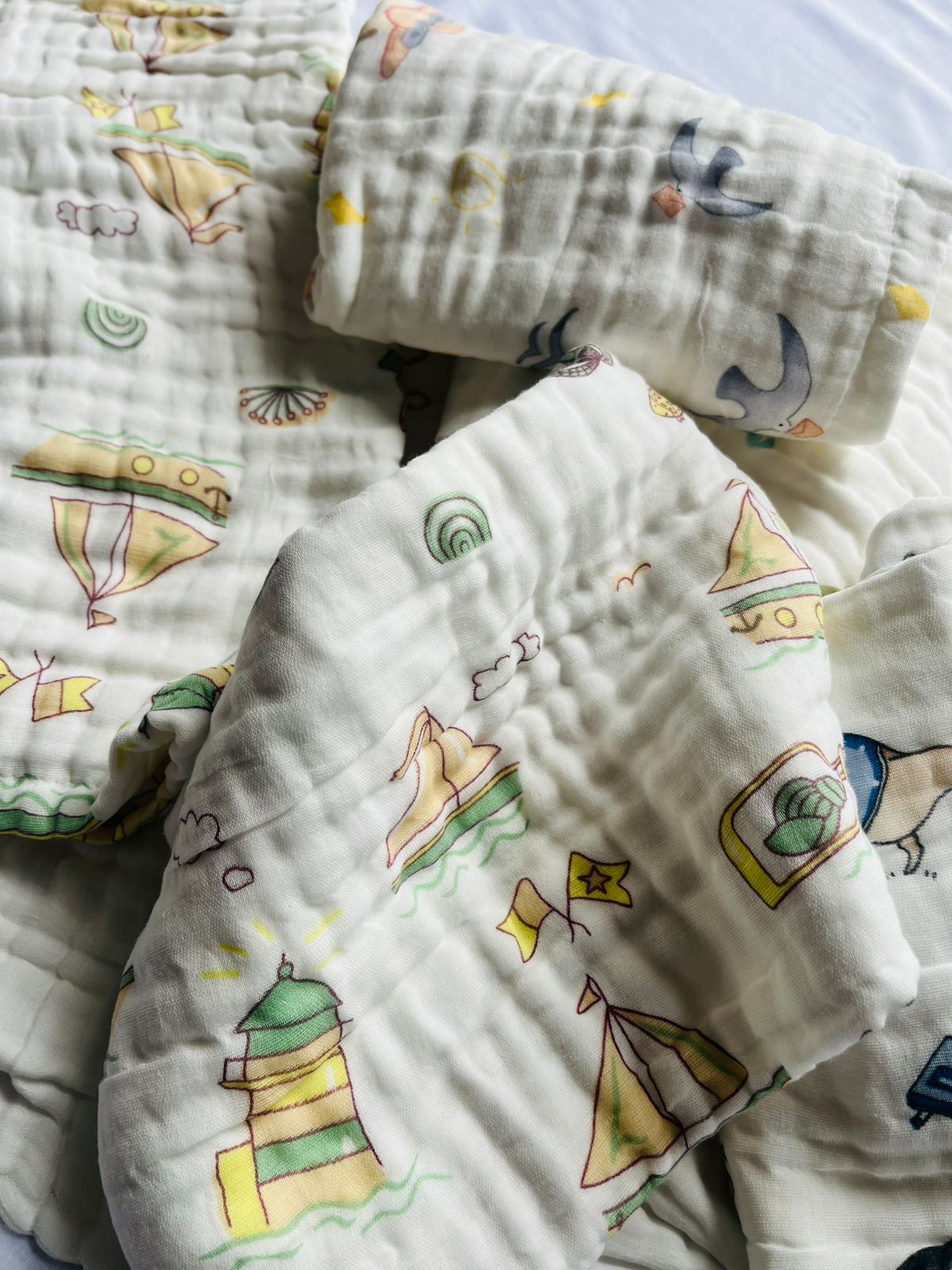 Muslin Multi-Layered Bath Towels | Crinkled | Assorted Designs