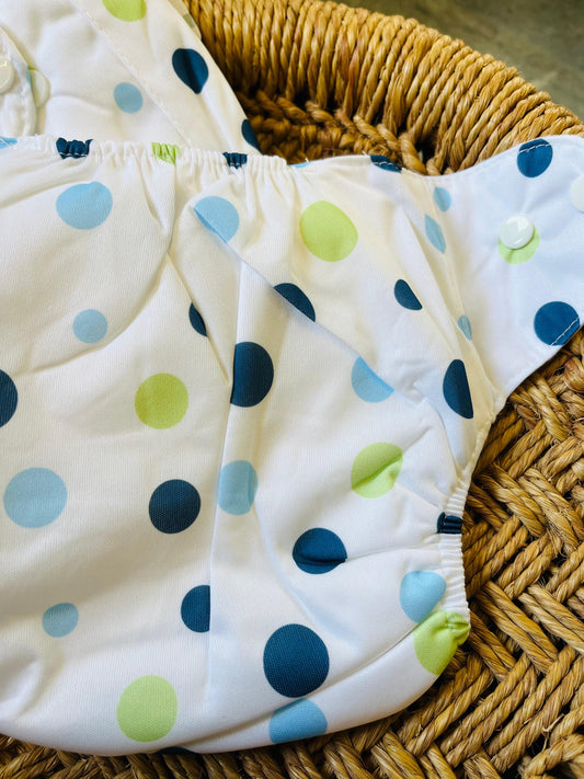 Reusable Diaper - White Polka Dots | Comes with 1 Reusable Pad | (0 Months to 36 Months)