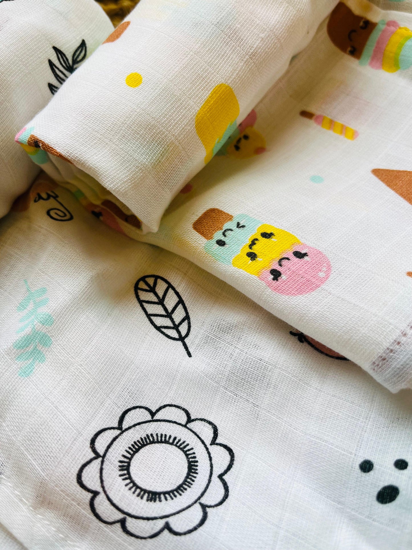 Organic Muslin Cotton Baby Towel | Set of 3 | Daisy Combo - 90 x 45 Cms