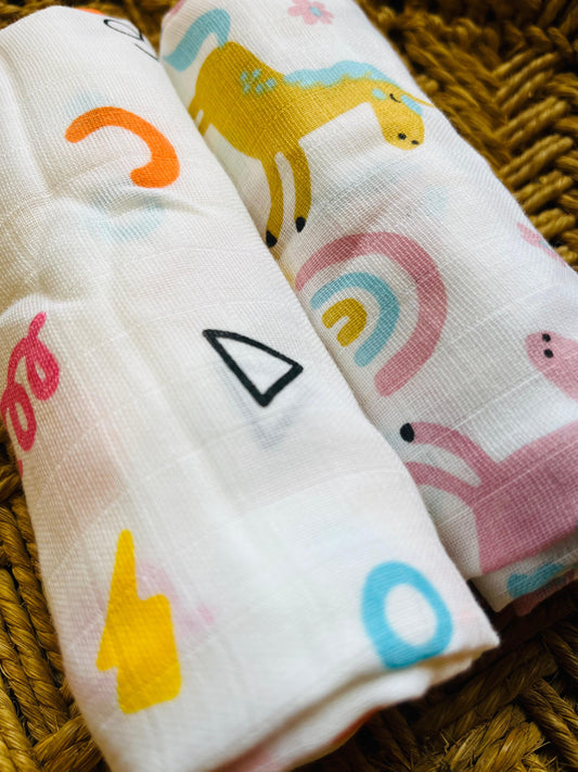 Organic Muslin Cotton Baby Towel | Set of 2 - 90 x 45 Cms