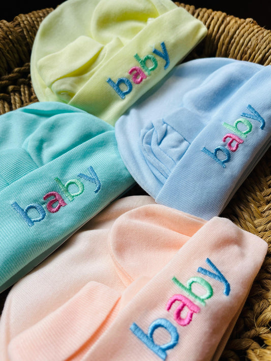 Cap and Mitten | Set of 4 | Pair of Socks, Gloves and Cap ( 0 - 12 Months) Peach, Yellow, Blue and Mint Set