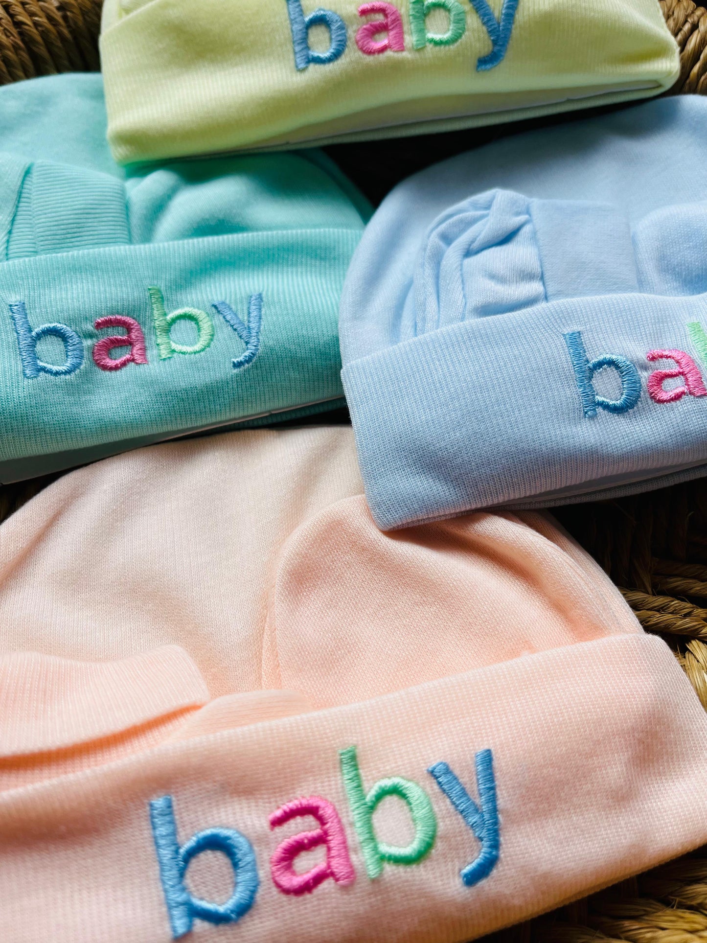 Cap and Mitten | Set of 4 | Pair of Socks, Gloves and Cap ( 0 - 12 Months) Peach, Yellow, Blue and Mint Set