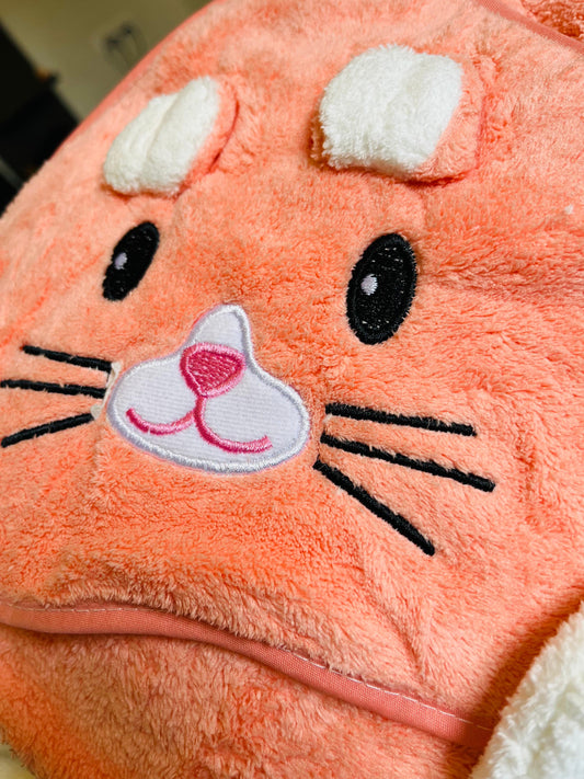 Pink Bunny Cap Towel - Soft | Cozy | Skin-Friendly | (0 Months to 24 Months)