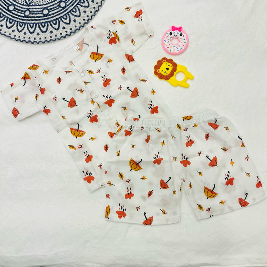 Pure Muslin Co-Ord Set | 6 Months - 24 Months | Pure Muslin | Umbrella & Rain | Unisex