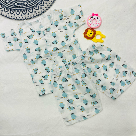 Pure Muslin Co-Ord Set | 6 Months - 24 Months | Pure Muslin | Penguin & Fish| Unisex